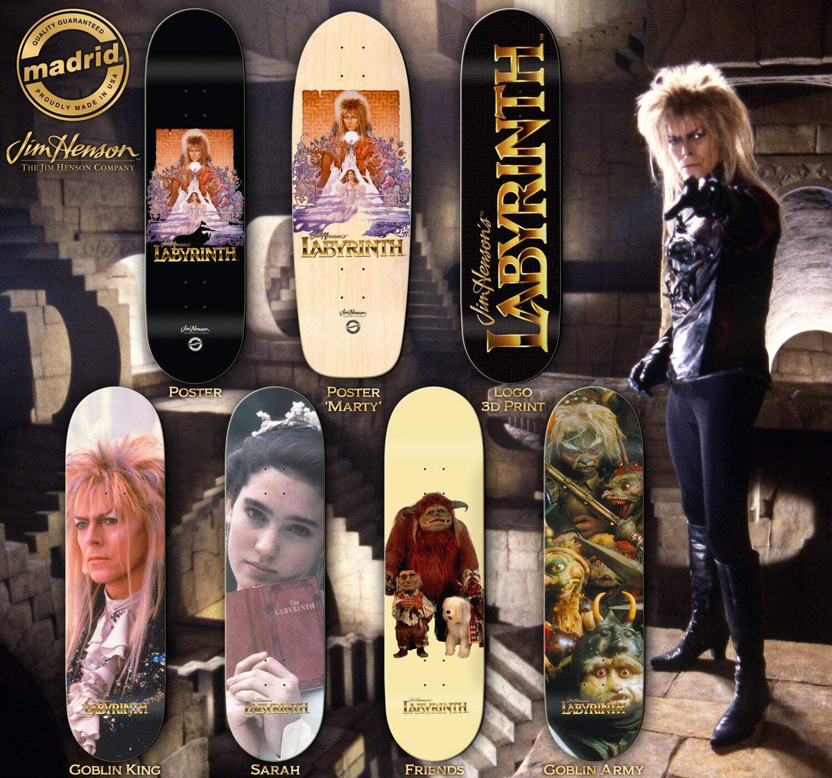 Madrid X Jim Henson'S Labyrinth 3D Logo Skateboard Deck