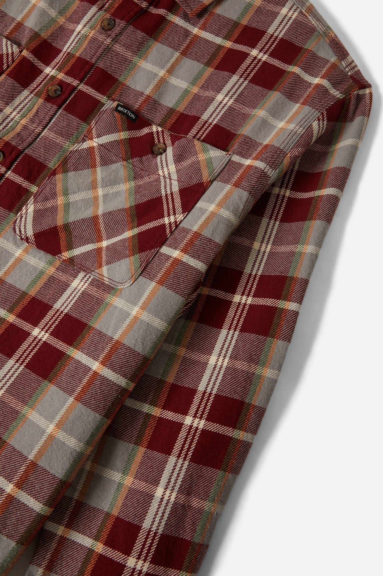 Brixton Vintage Wash Maroon Red Beige Green L/s Flannel Shirt