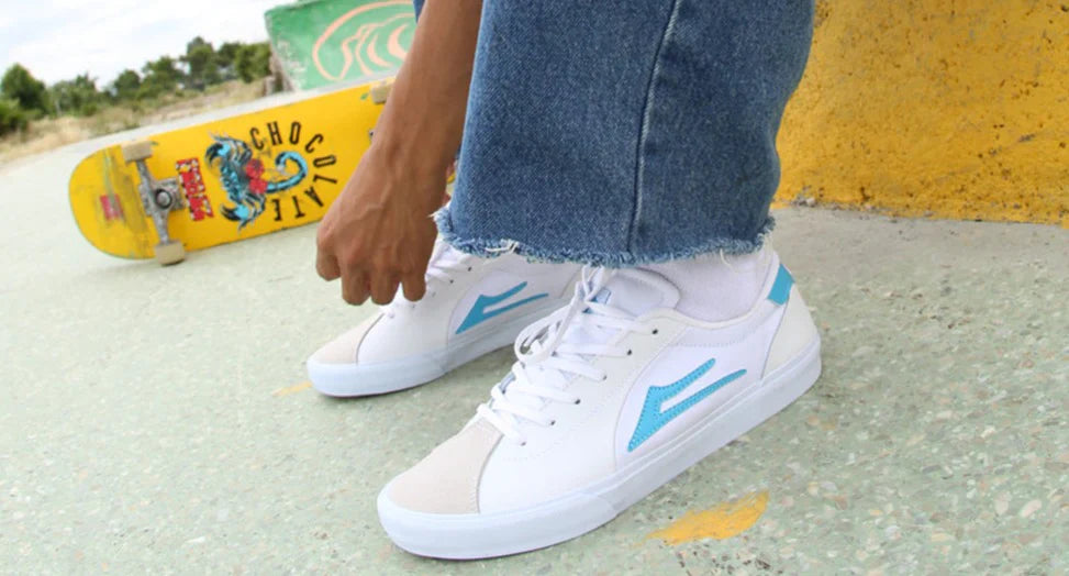 Lakai Shoes Flaco II - White/Cyan Leather - Bow Shock Marketplace