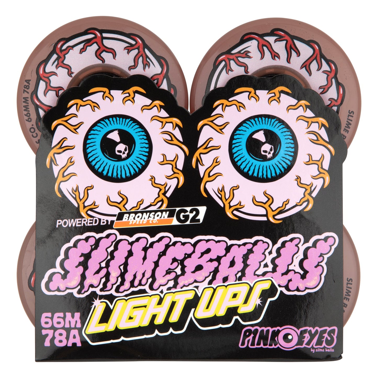 Slime Balls Pink Eyes Light Ups 66mm 78a Skateboard Wheels - Bow Shock Marketplace