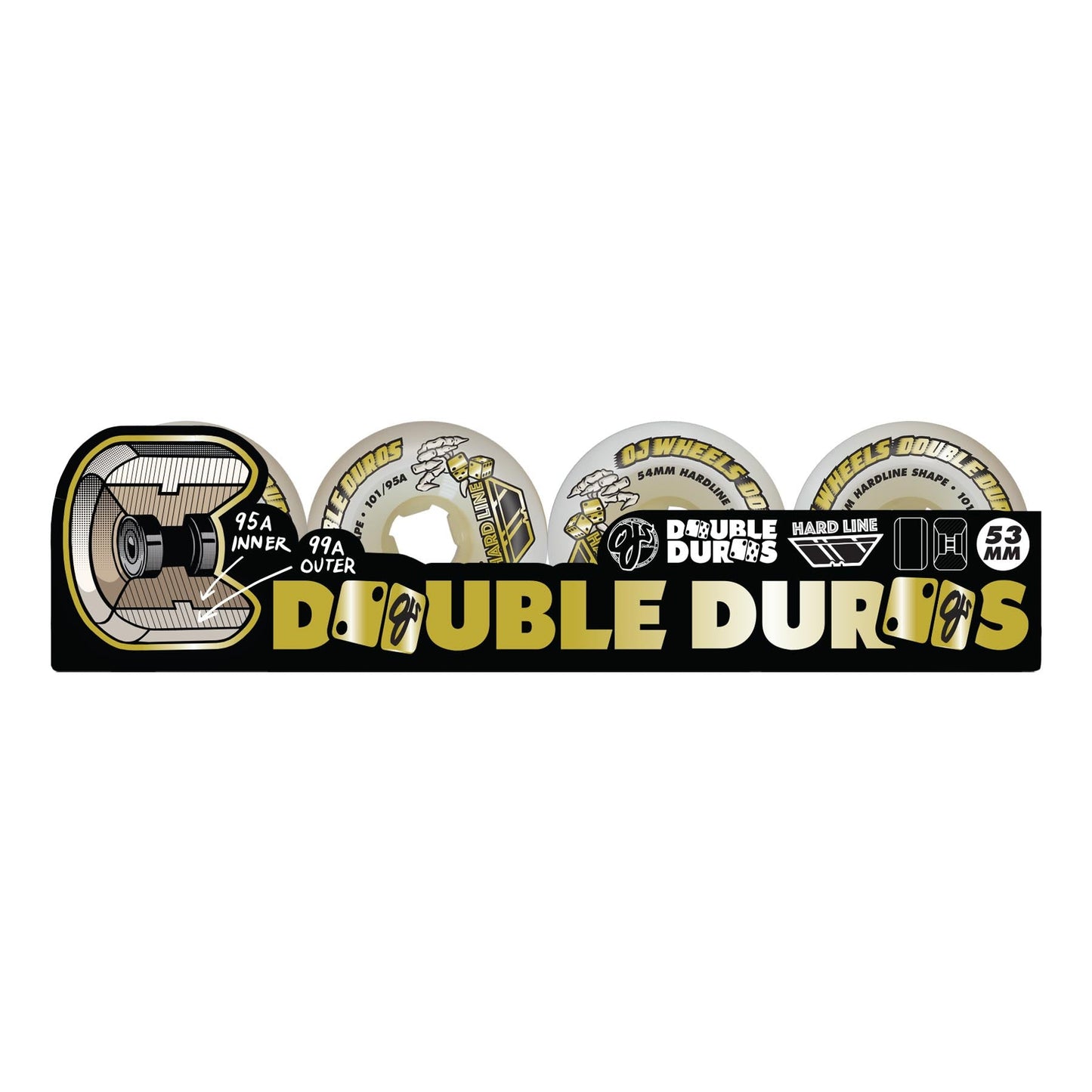 OJ Doube Duro White Hardline 101a/95a 54mm Wheels
