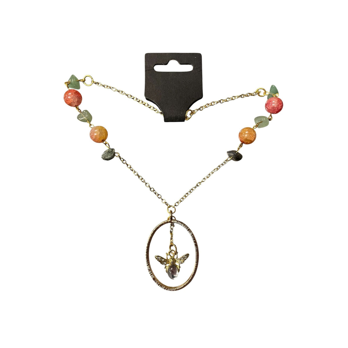 Headstone Charms Gold Crystal Bee Necklace