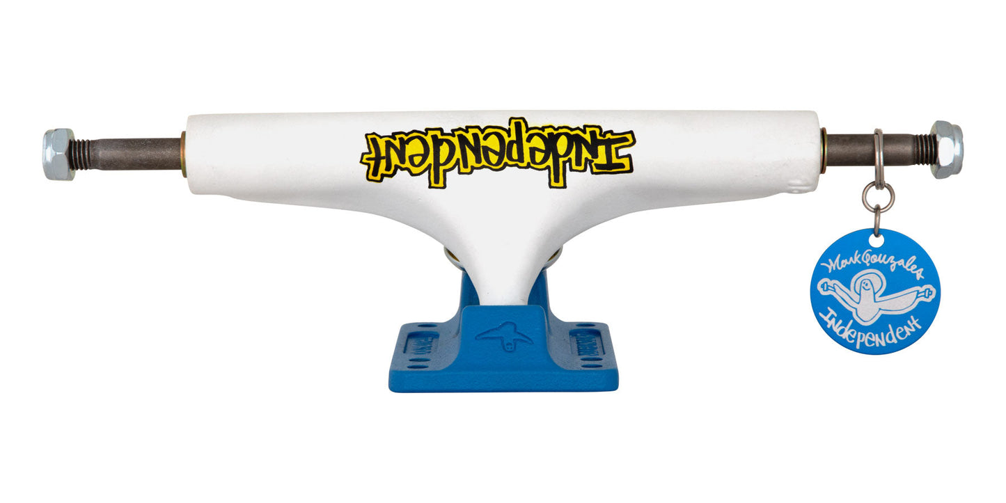 Independent Stage 4 Pro Gonzales Flat White Blue Standard Skateboard Trucks - Bow Shock Marketplace