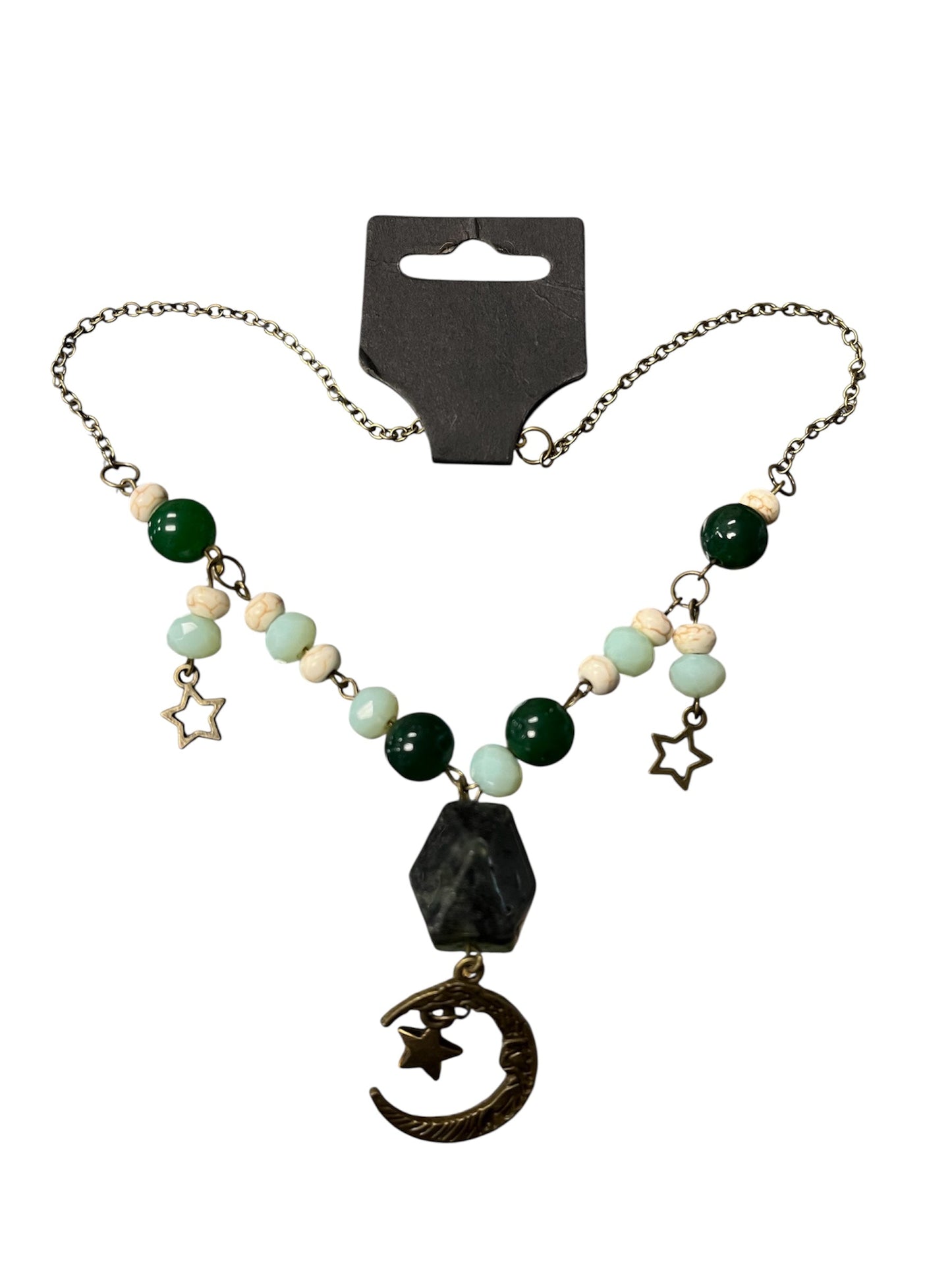 Headstone Charms Brass Moon Necklace
