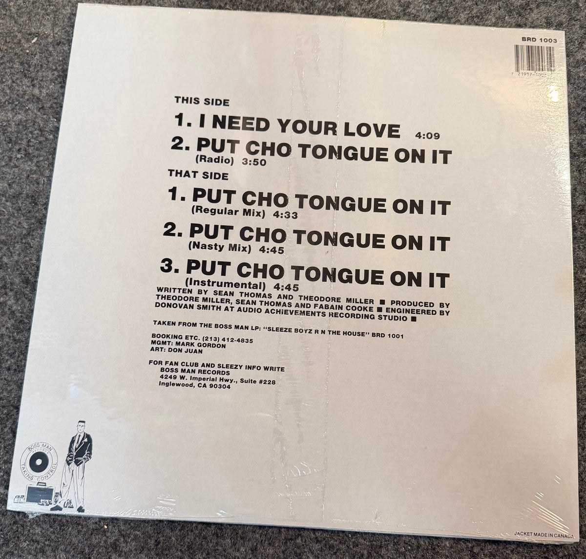 Sleeze Boyz - I Need Your Love/ Put Cho Tongue On It Vinyl LP Record