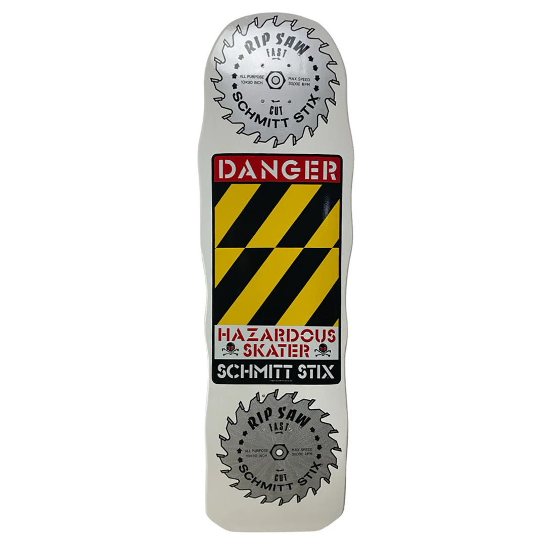 Schmitt Stix Danger Saw Skateboard Deck - 10" White Dip - Bow Shock Marketplace