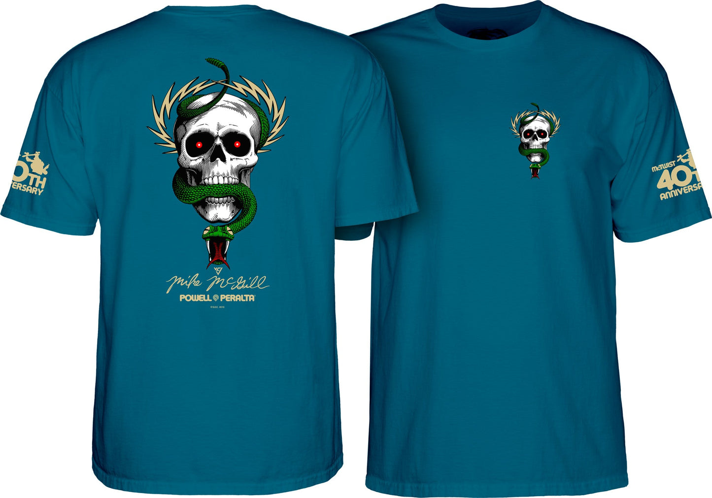 Powell Peralta McGill Skull and Snake 40th Anniversary T-shirt - Galapagos Blue - Bow Shock Marketplace