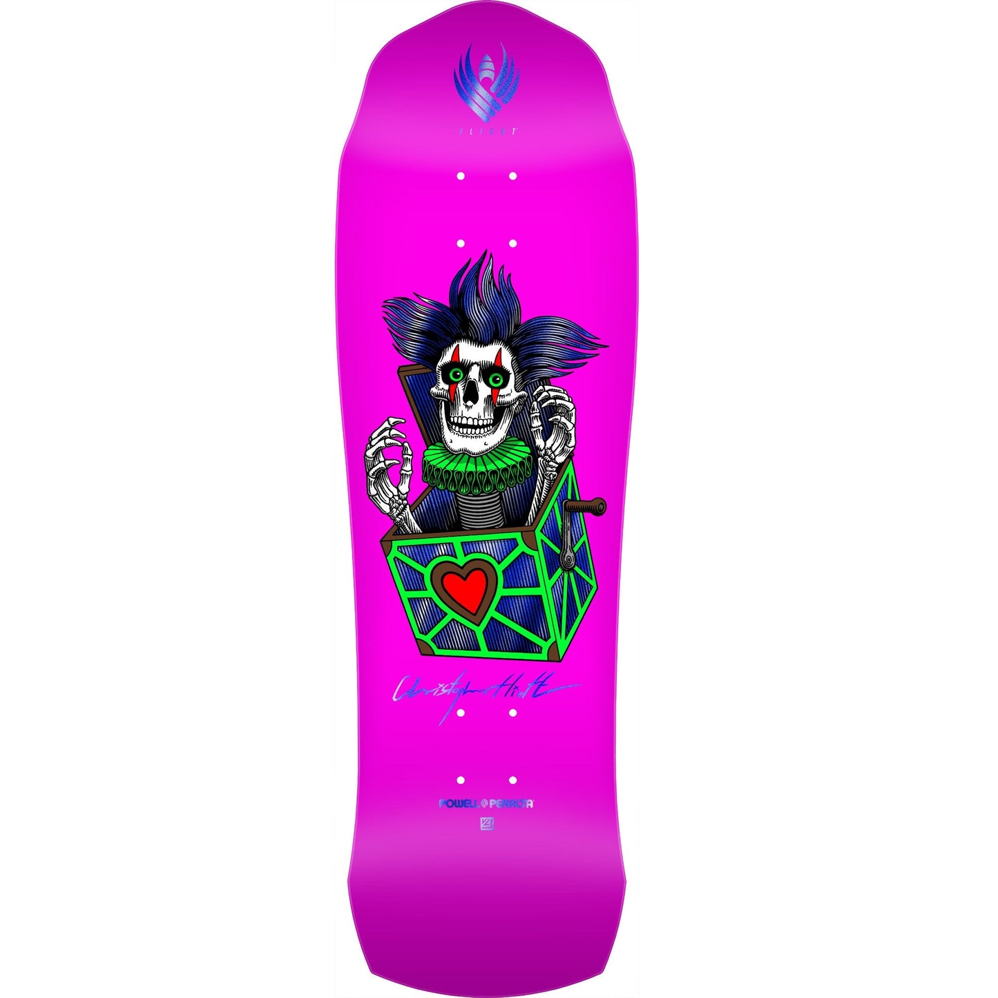 Powell Peralta Chris Hiett Skull Flight Skateboard Deck - 9.5" Neon Pink & Green/Blue - Bow Shock Marketplace