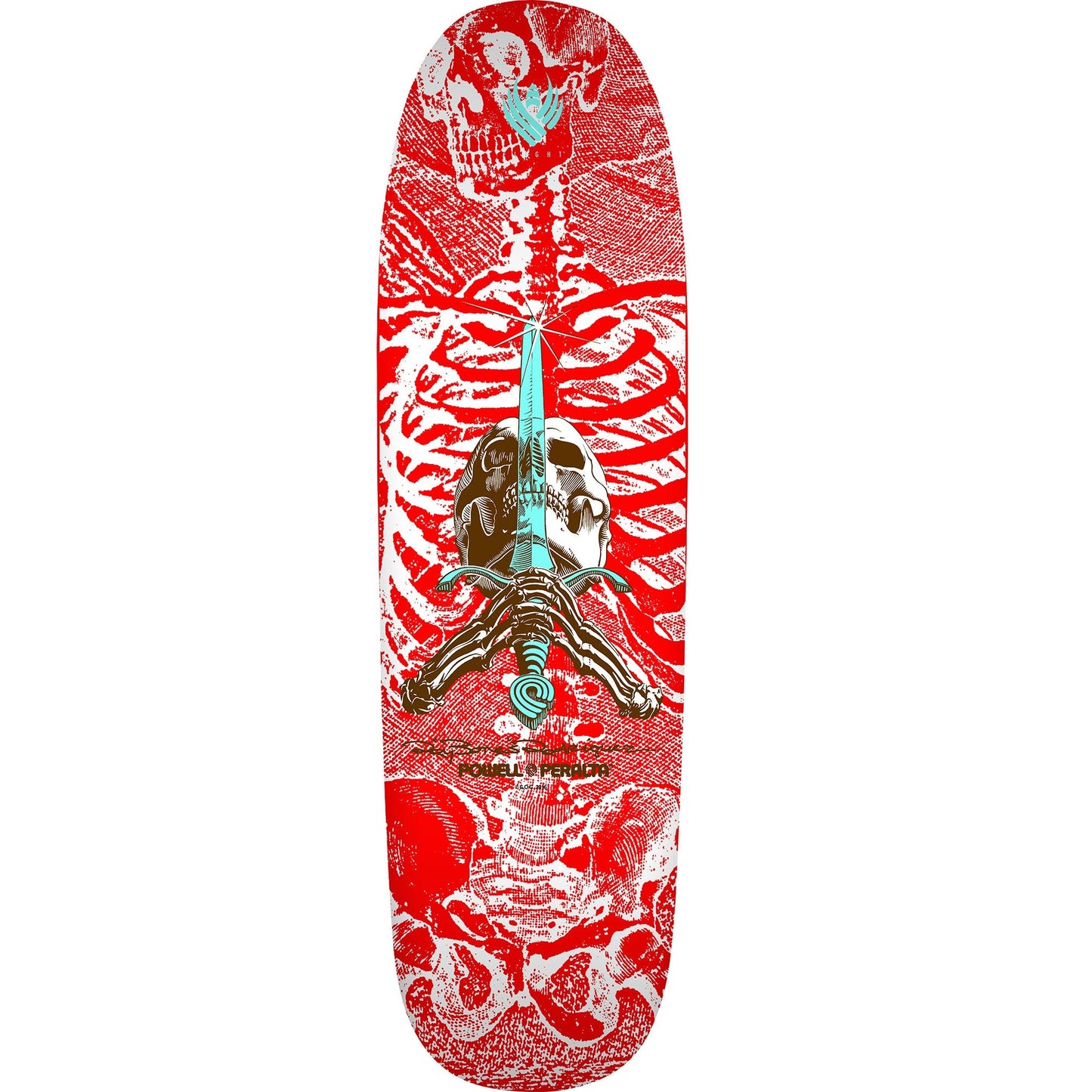 Powell Peralta Rodriguez Skull and Sword 5 Flight Skateboard Deck - 9.265″ Red/White - Bow Shock Marketplace