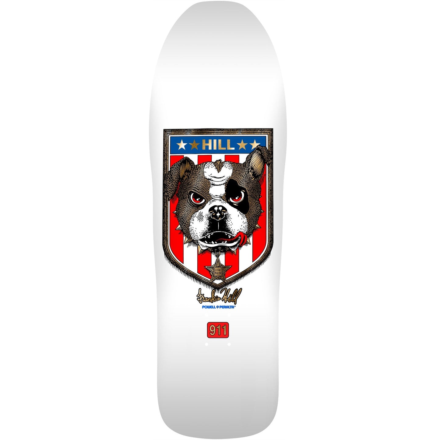 Powell Peralta Frankie Hill Bulldog Reissue Skateboard Deck - 10″ White/Gold Foil - Bow Shock Marketplace