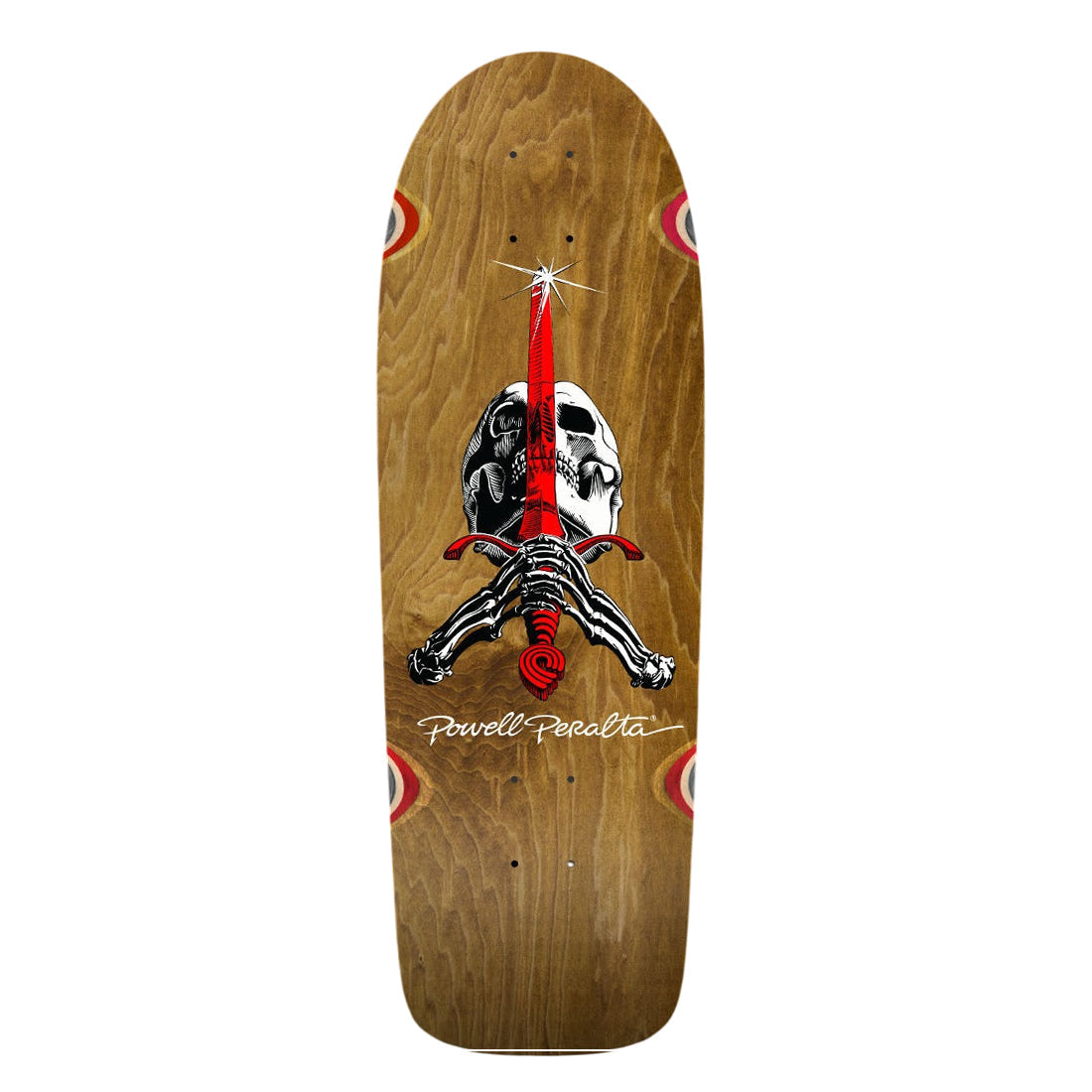 Powell Peralta OG Ray Rodriguez Skull & Sword Reissue Skateboard Deck - 10″ Brown Stain - Bow Shock Marketplace