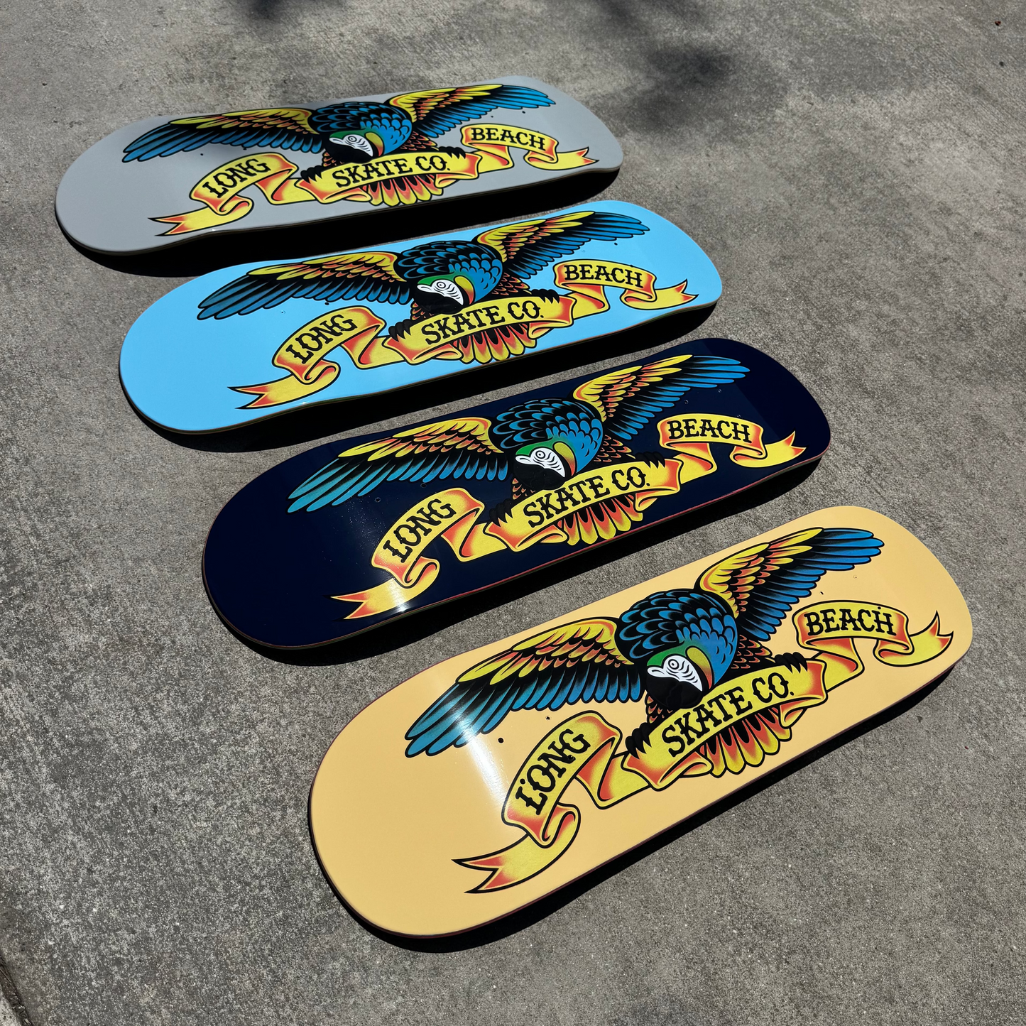 Long Beach Skate Co Classic Parrot Grey Skateboard Deck