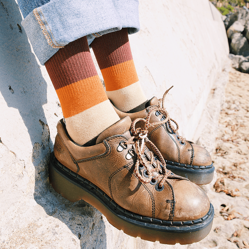 Spidey Brown Bamboo Stripes Crew Sock