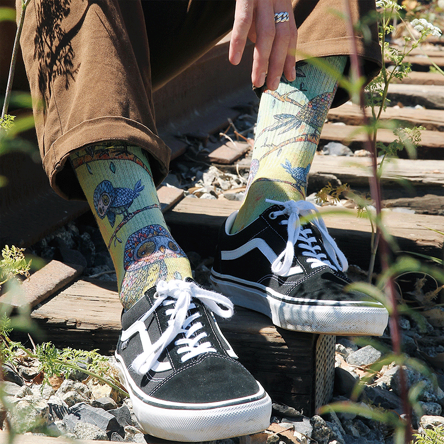 Owls Animal Crew Socks With Art By Bad Otis Link