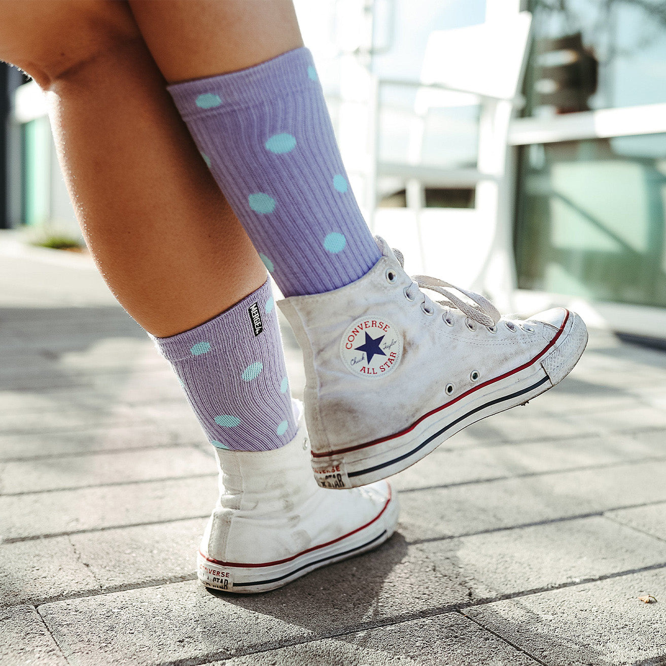 Bamboo Blend Periwinkle Polka Dot Crew Socks - by Spidey DeMontrond
