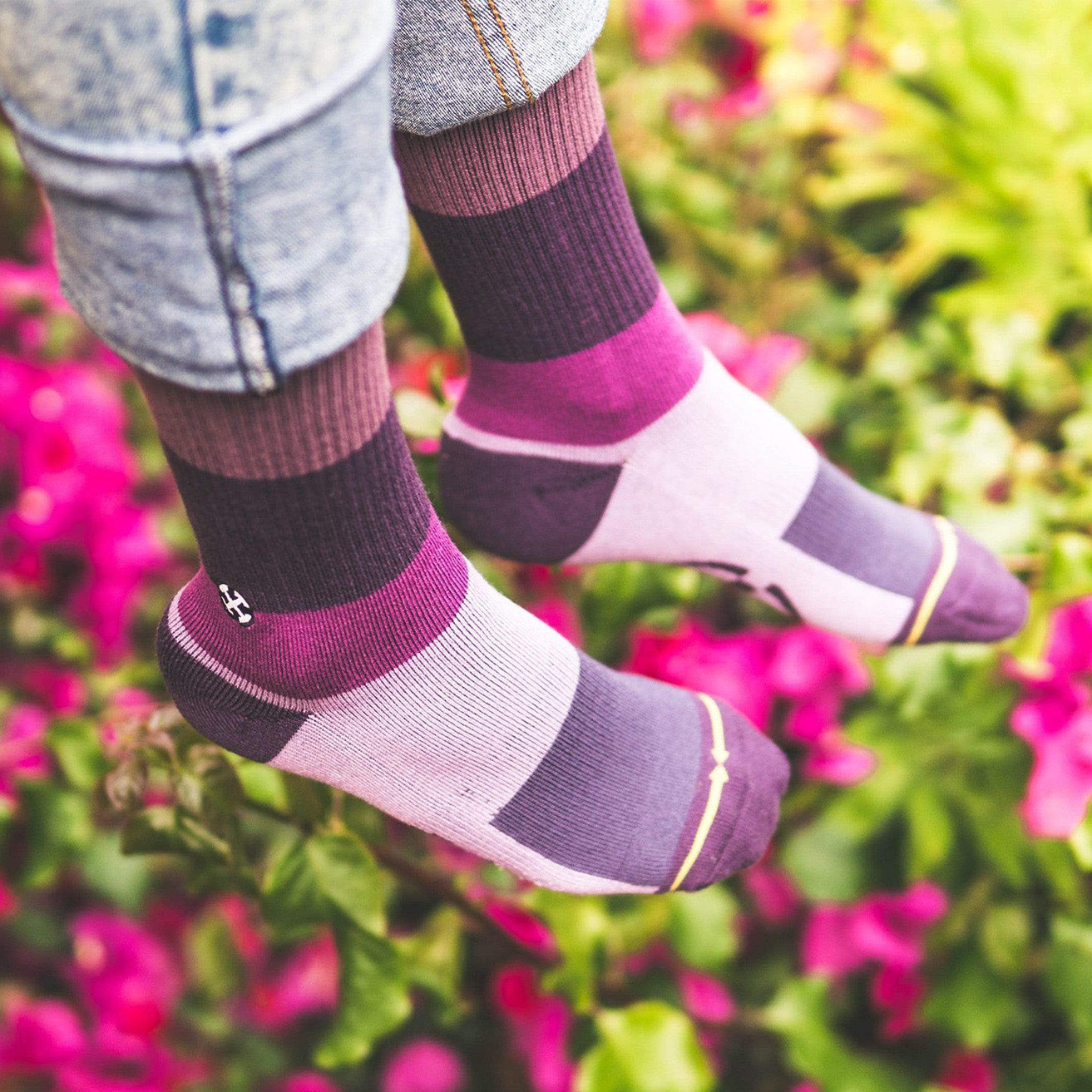Purple Stripe Bamboo Crew Socks by Spidey