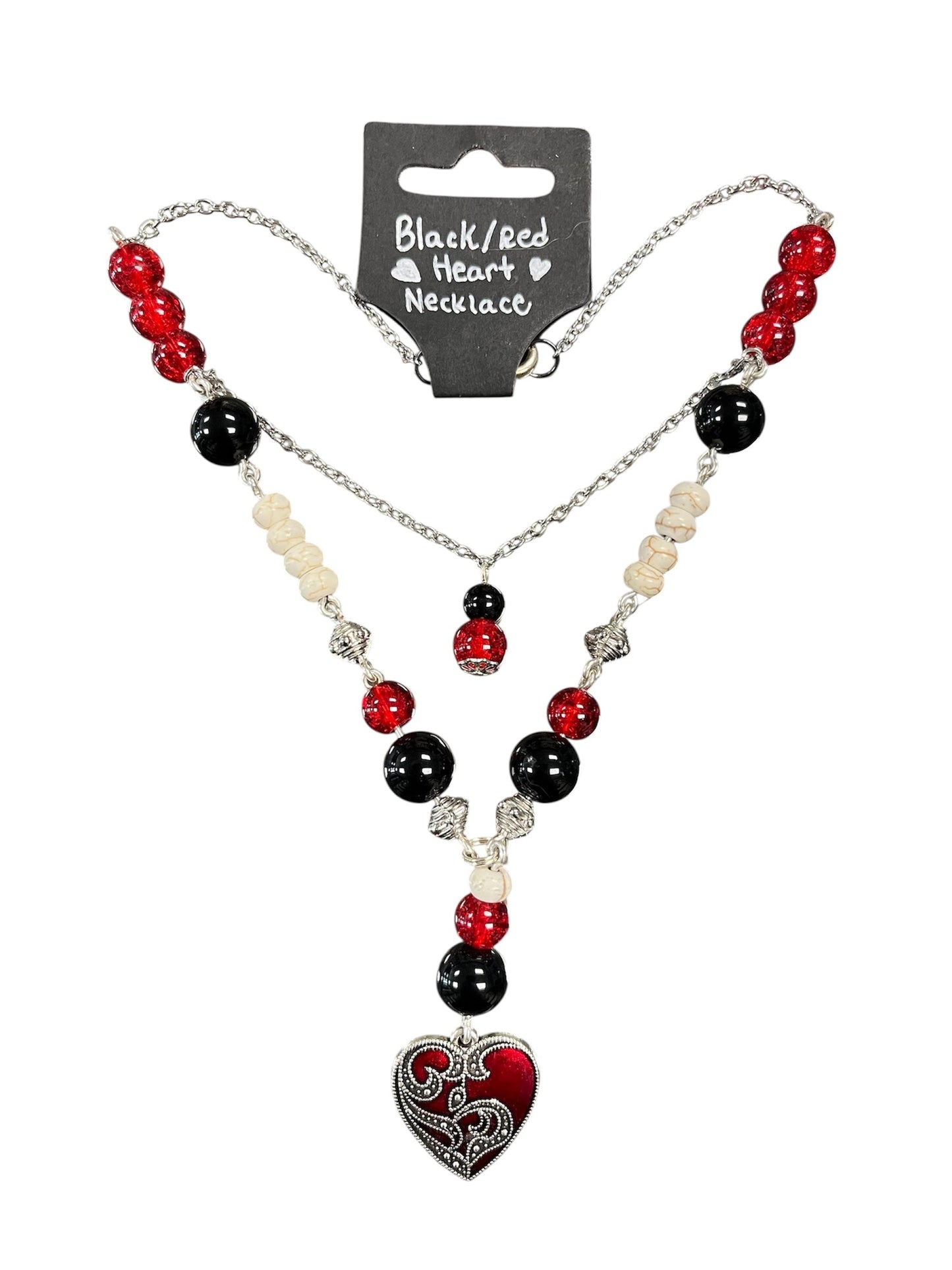 Headstone Charms Black/Red Heart Necklace