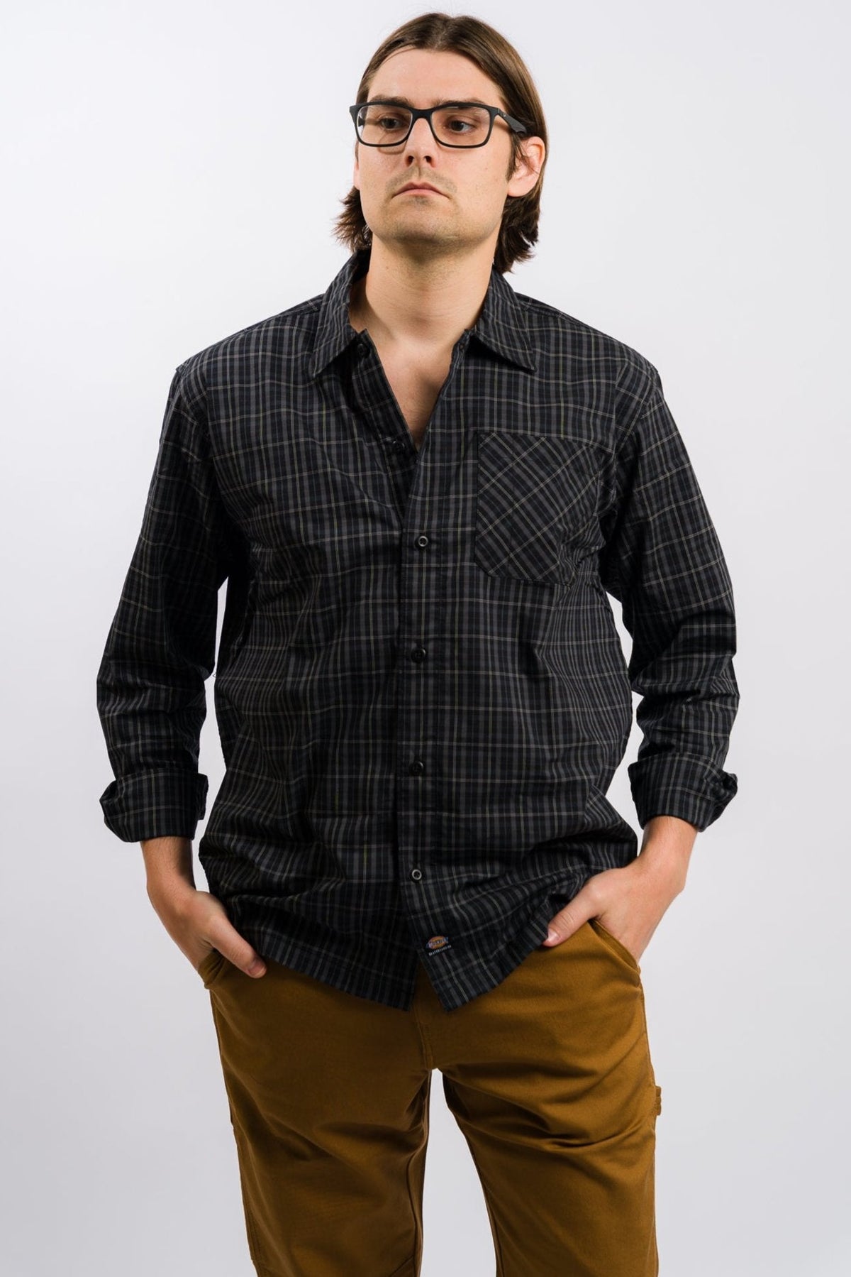 Dickies Skateboarding Woven Plaid Poplin Long Sleeve Shirt - Black
