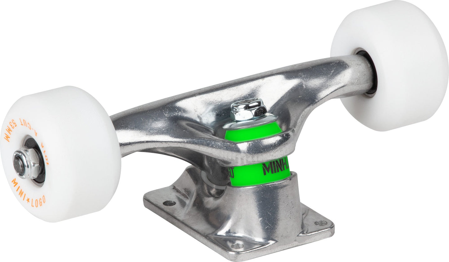 Mini Logo 7.13″ Raw Trucks + ML Bearings + A-cut 53mm 90a White Wheels (Set) - Bow Shock Marketplace