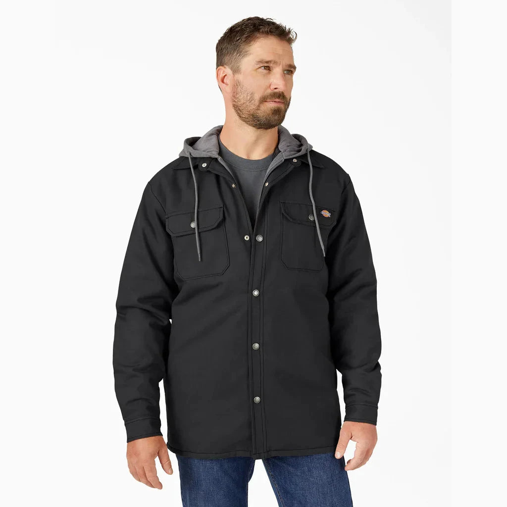Dickies Canvas Shirt Jacket With Fleece Hood - Black