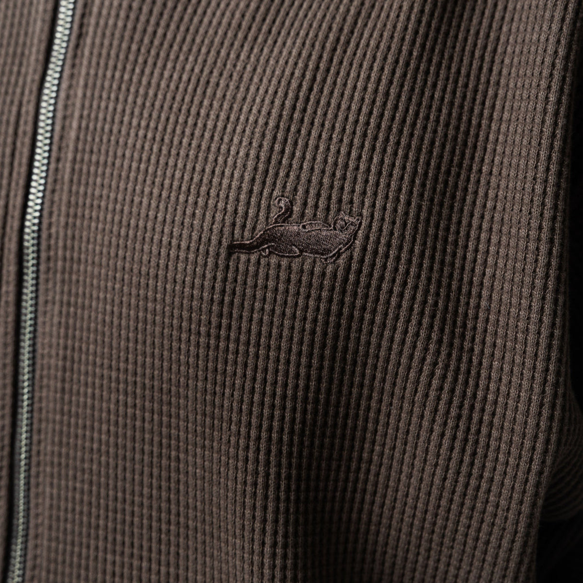 Castanza Waffle Knit Zip Up Hoodie (Brown)