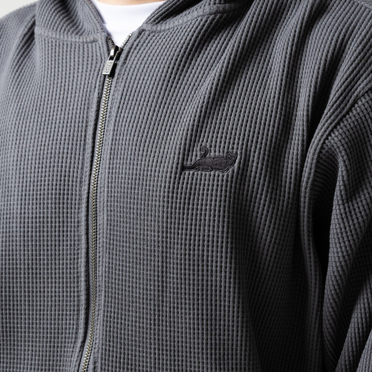 Castanza Waffle Knit Zip Up Hoodie (Charcoal)