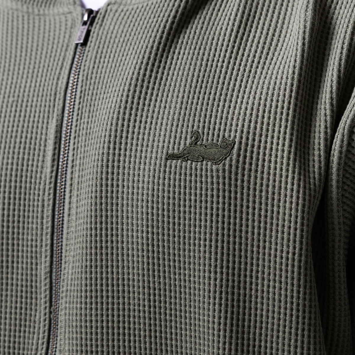 Castanza Waffle Knit Zip Up Hoodie (Olive)