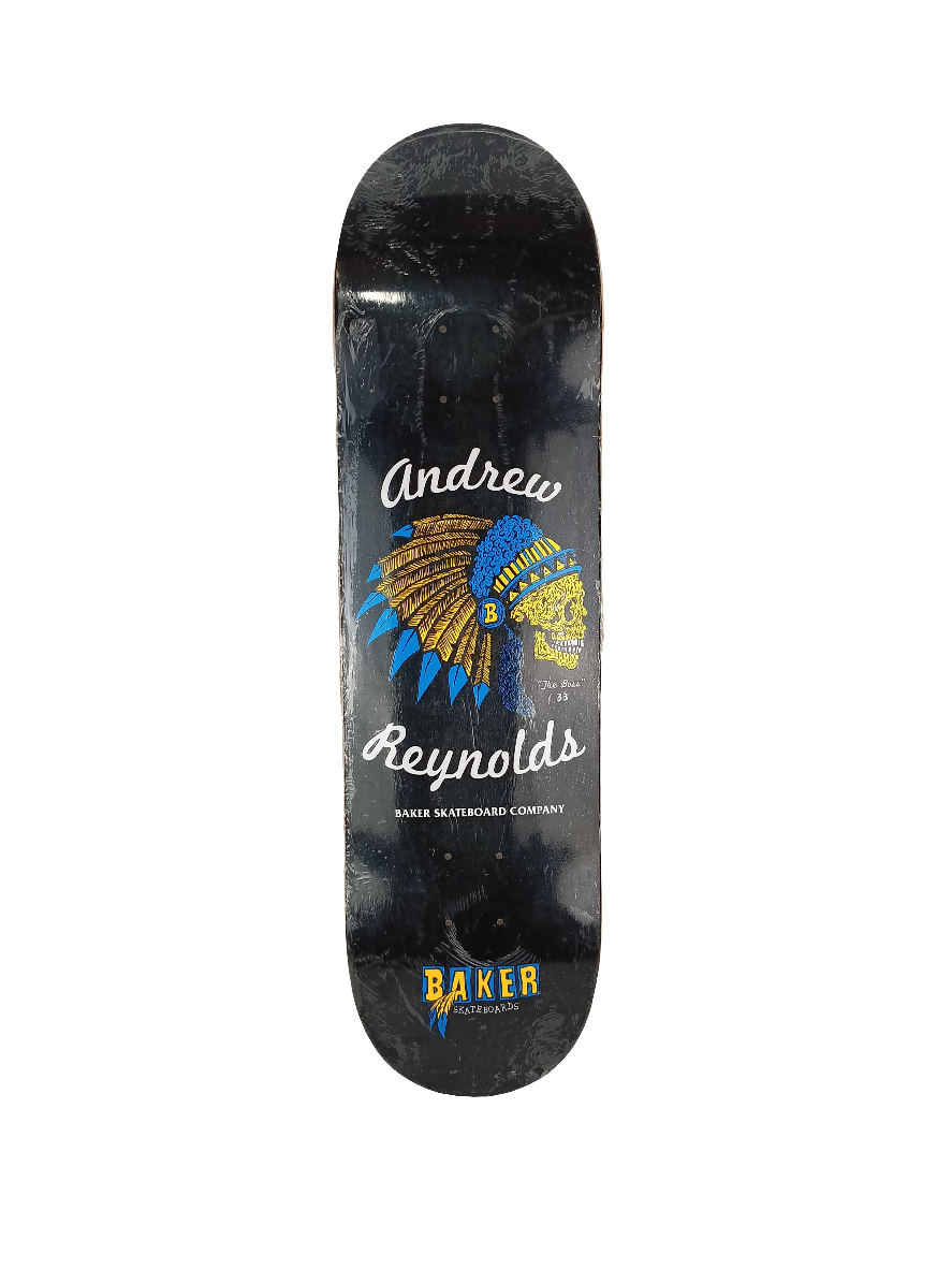 Baker Andrew Reynolds The Boss 33 Native Chief Black Yellow Blue Size 8.4 Vintage NOS Deck