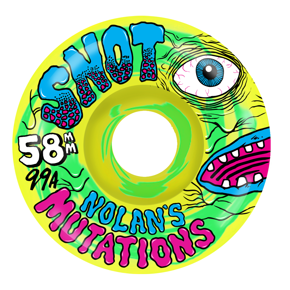 Snot Nolan's "Mutations" Conical Green/Yellow 58mm 99A Skateboard Wheels