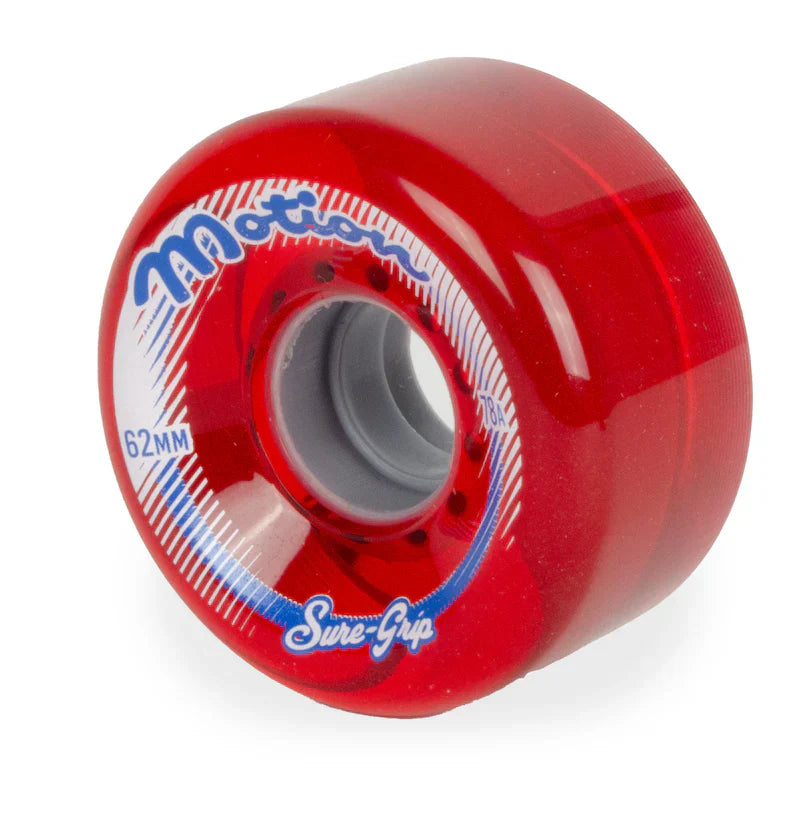 Sure-Grip Motion Clear Red 78a 62mm (Set of 8) Roller Skate Wheels