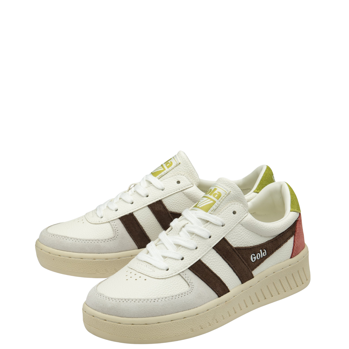 Gola Women's Grandslam Trident Trainer - White/Dark Brown/Moss