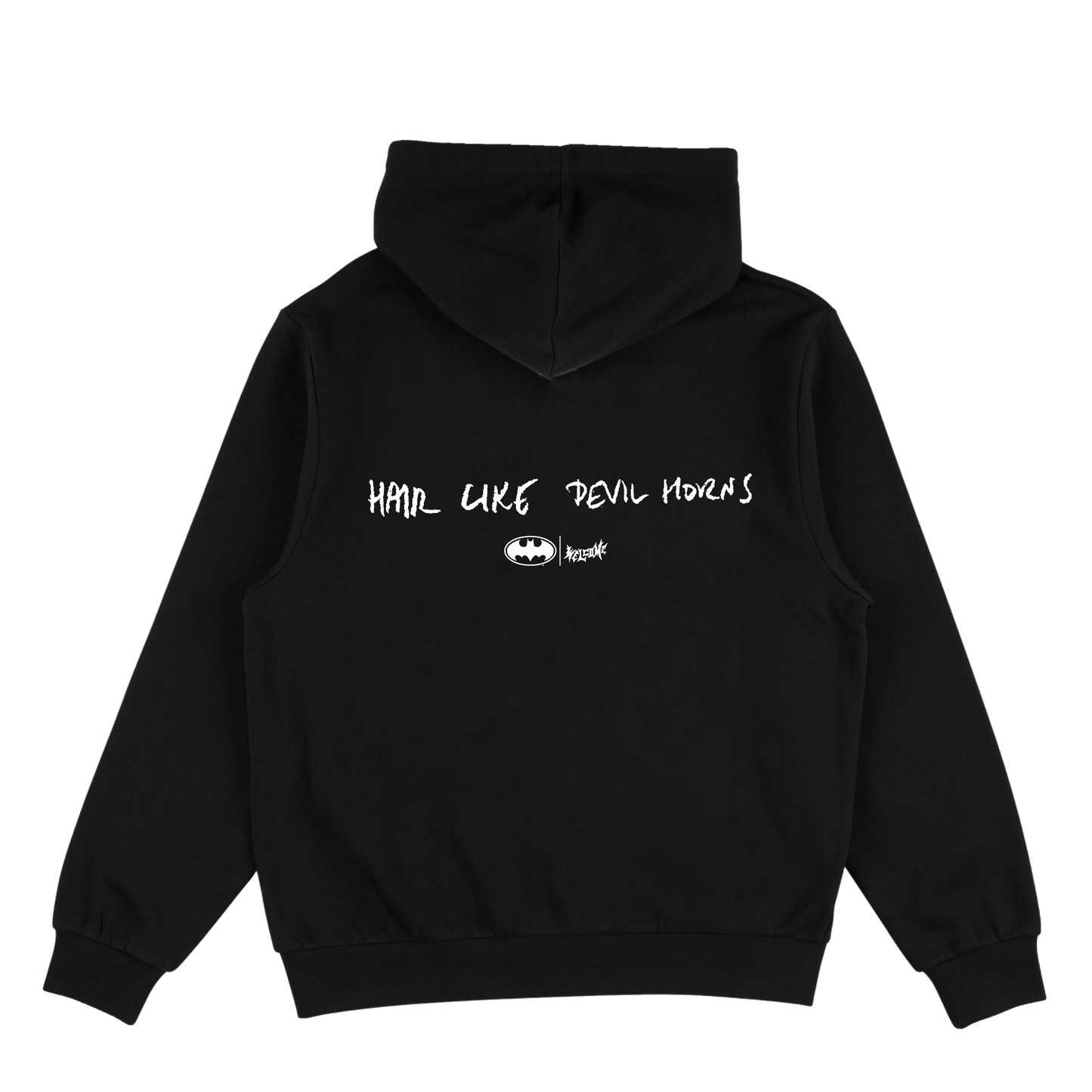 WELCOME X BATMAN DEVIL HORNS HOODED SWEATSHIRT - Bow Shock Marketplace