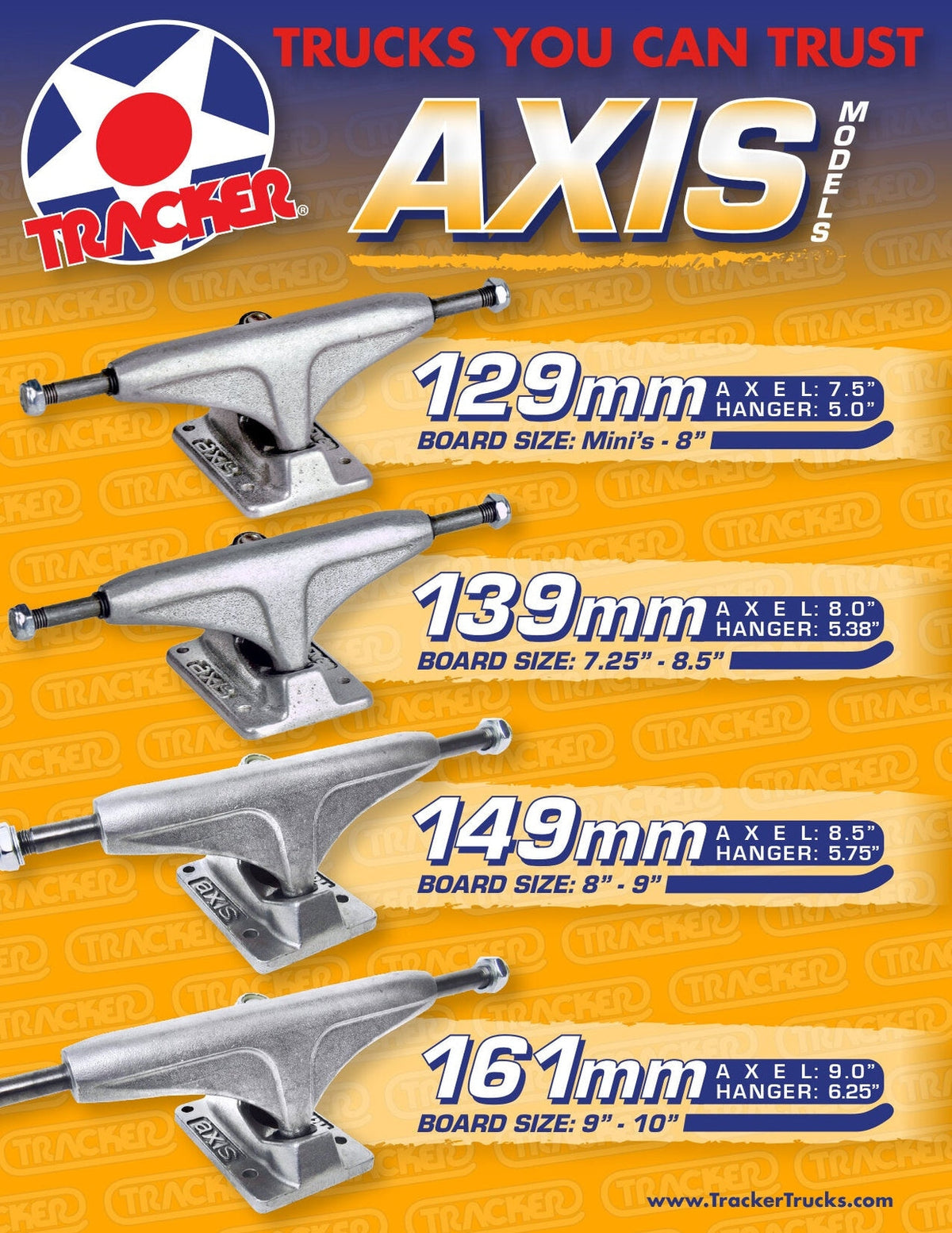 Tracker Axis Bill Danforth 161mm Skateboard Trucks (Set of 2)