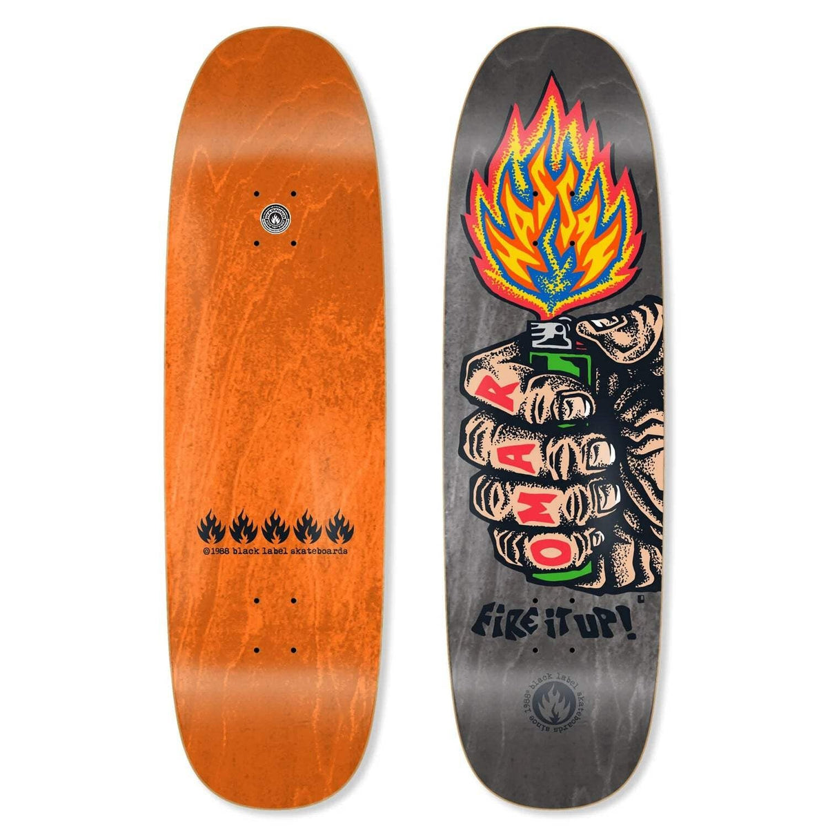 Black Label Omar Hassan "Fire It Up" 9.25" Black Widow Skateboard Deck