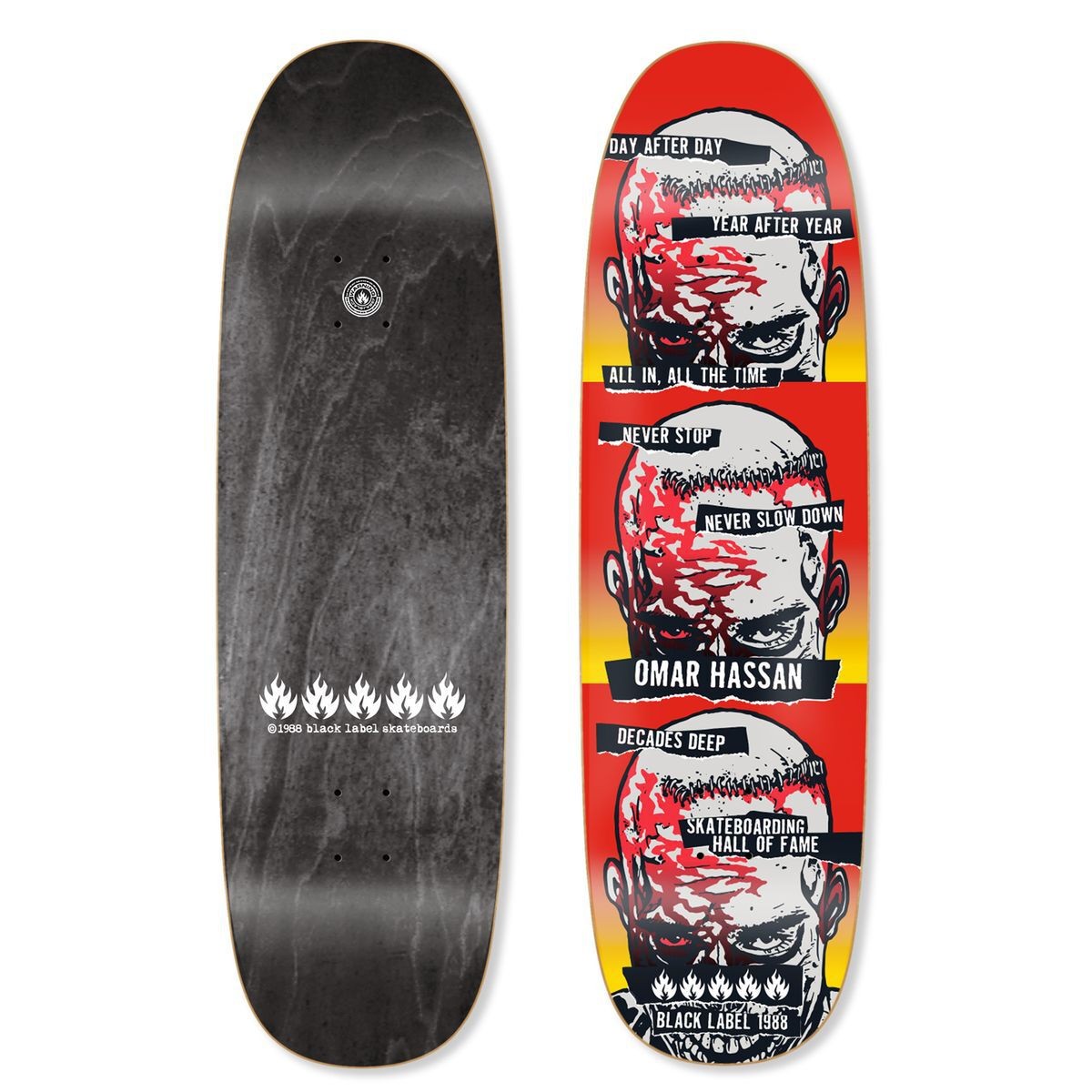 Black Label Omar Hassan "Never Stop" SHoF Edition 9.25" Shaped Skateboard Deck