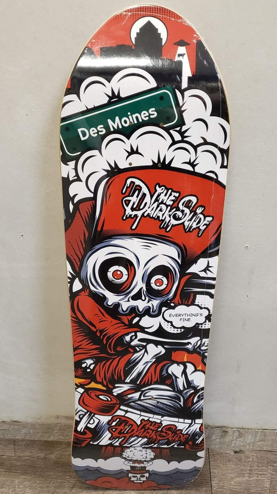 The Dark Slide X Skullduggery "Everything's Fine" 80s Shaped 9.25" Skateboard De