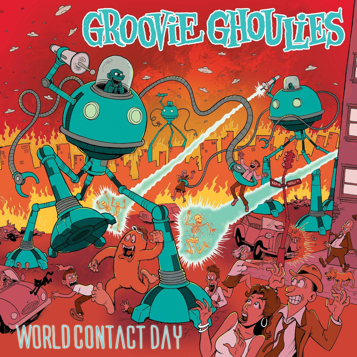 Groovie Ghoulies – World Contact Day (Neon Yellow & Neon Orange Galaxy Vinyl) LP