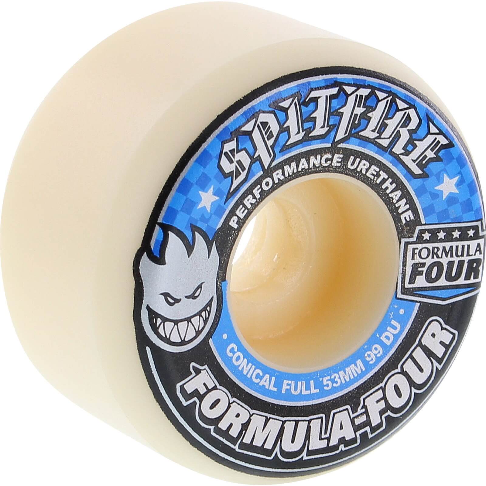 Spitfire Wheels F4 Conical Full 53mm 99a - White/Blue (Set of 4) - Bow Shock Marketplace