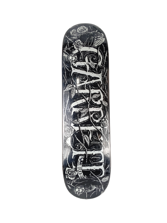 Zero Garrett Hill Dura-Slick Roses & Thorns Black White Size 8.5" Vintage NOS Deck