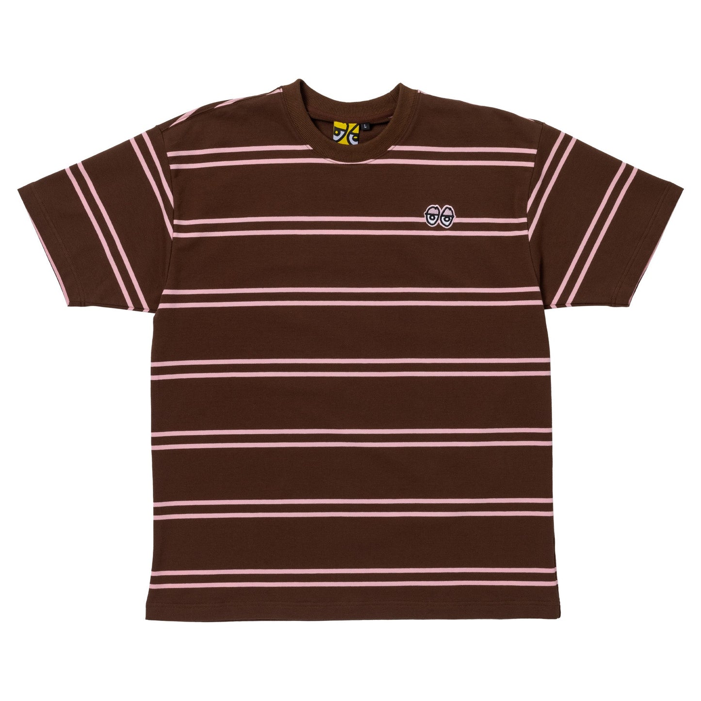 Krooked Eyes Embroidered Stripe Brown Pink S/s Shirt