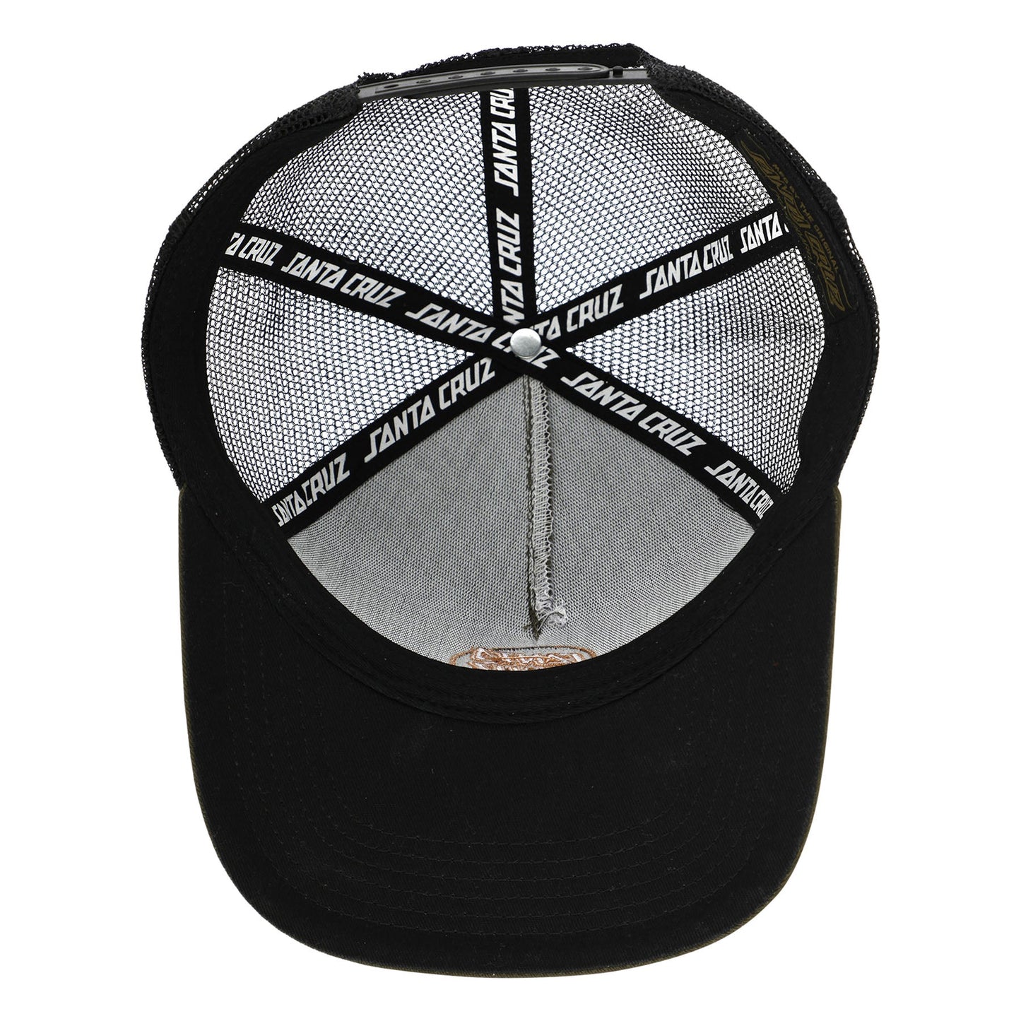 Santa Cruz Embroidered Olive Black Mesh Trucker Snapback Hat