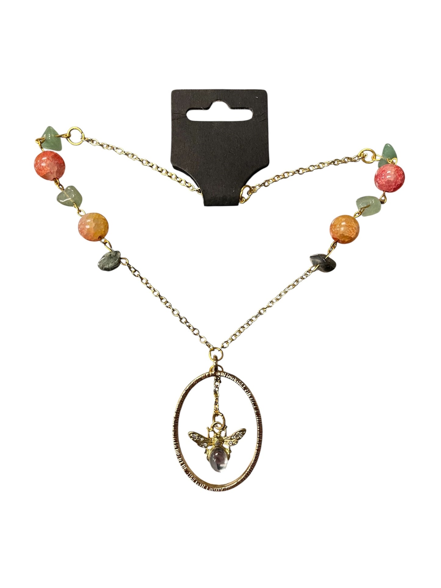 Headstone Charms Gold Crystal Bee Necklace