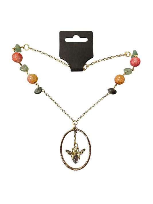 Headstone Charms Gold Crystal Bee Necklace