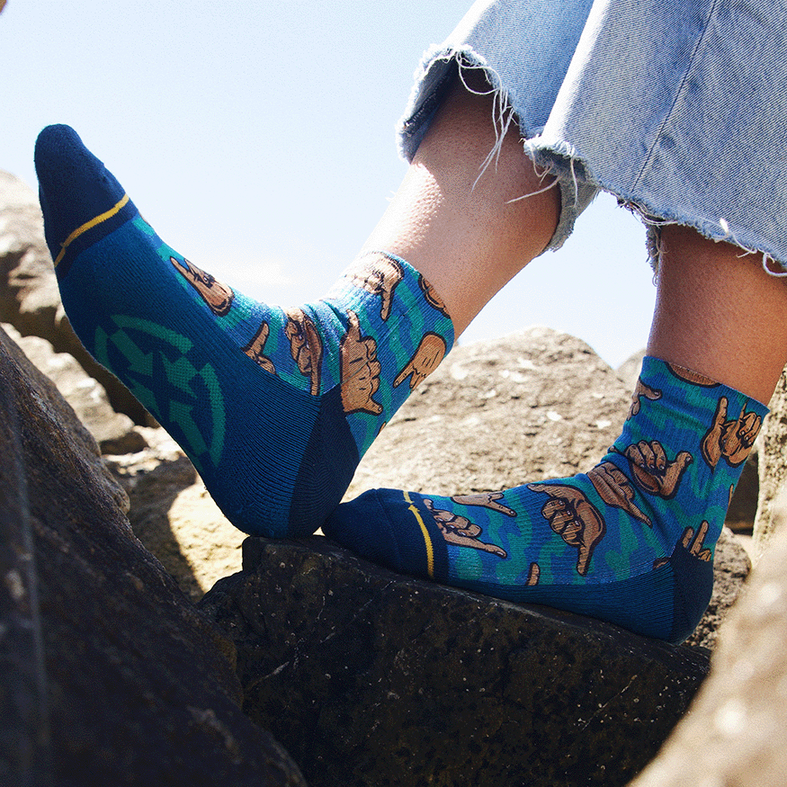 Shaka Quarter Crew Socks With Art By Jimbo Phillips