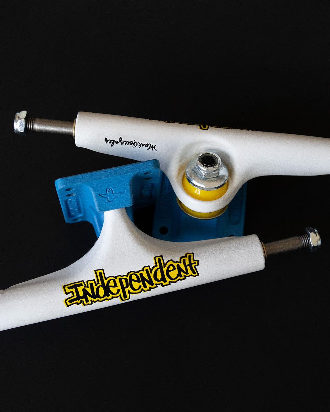 Independent Stage 4 Pro Gonzales Flat White Blue Standard Skateboard Trucks - Bow Shock Marketplace