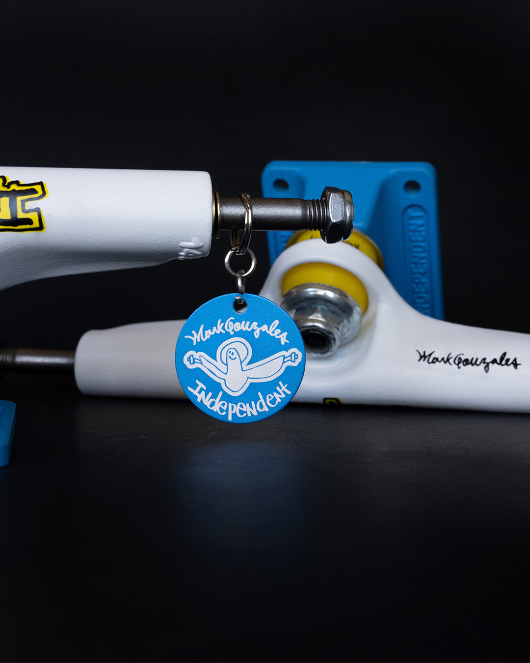 Independent Stage 4 Pro Gonzales Flat White Blue Standard Skateboard Trucks - Bow Shock Marketplace