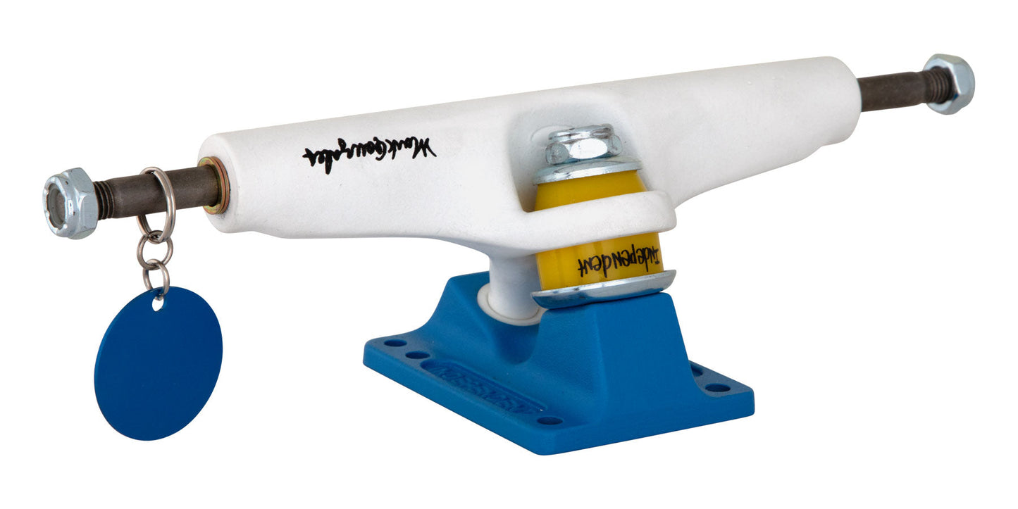 Independent Stage 4 Pro Gonzales Flat White Blue Standard Skateboard Trucks - Bow Shock Marketplace