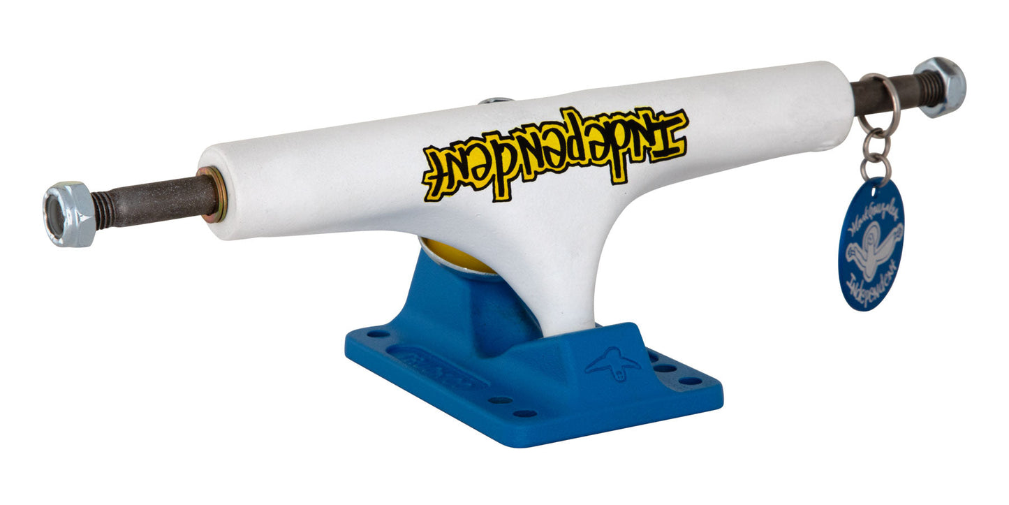 Independent Stage 4 Pro Gonzales Flat White Blue Standard Skateboard Trucks - Bow Shock Marketplace