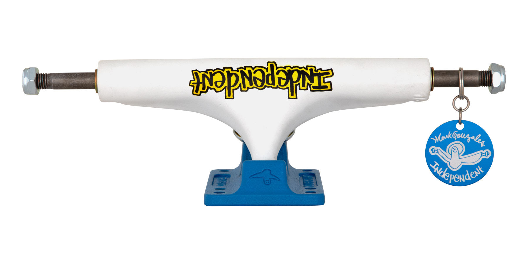 Independent Stage 4 Pro Gonzales Flat White Blue Standard Skateboard Trucks - Bow Shock Marketplace