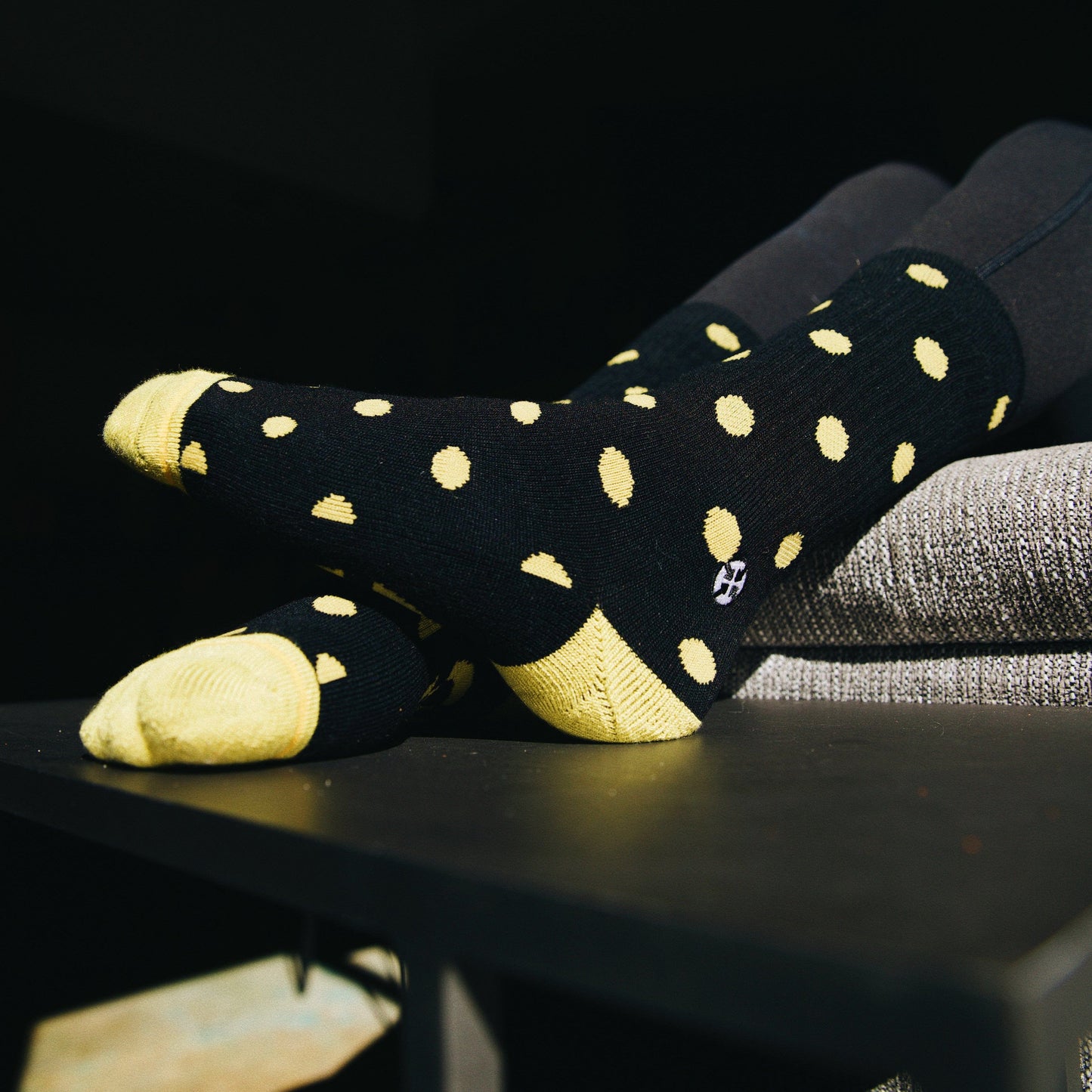 Bamboo Blend Black and Gold Polka Dots Crew Socks - by Spidey DeMontrond